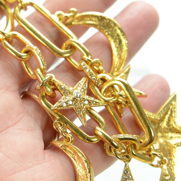Oscar de la Renta Crystal Star & Moon Charm Bracelet - Picture 4 of 8